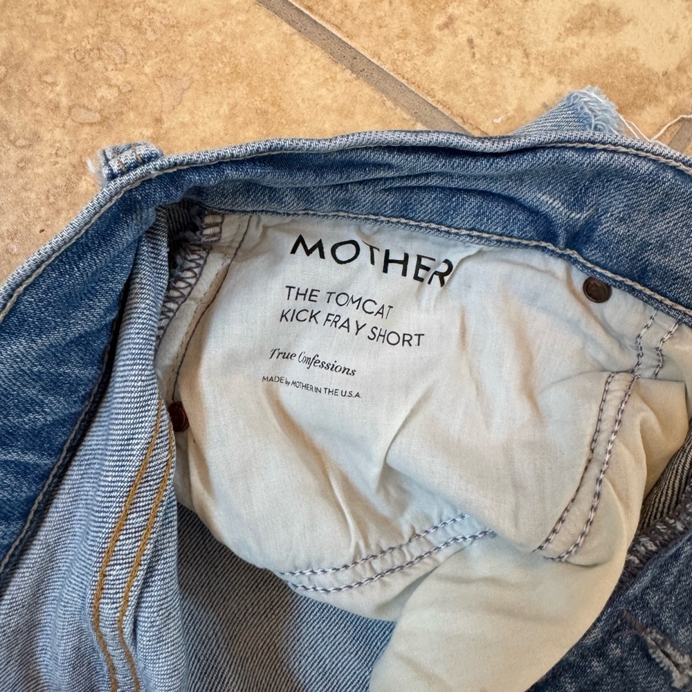 MOTHER Light Blue Distressed Denim Jean Shorts - Picture 3 of 6